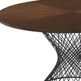 54" Brown And Black Rounded Solid Manufactured Wood And Iron Pedestal Base Dining Table - Homeroots - Flyclothing LLC