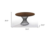 54" Brown And Black Rounded Solid Manufactured Wood And Iron Pedestal Base Dining Table - Homeroots - Flyclothing LLC