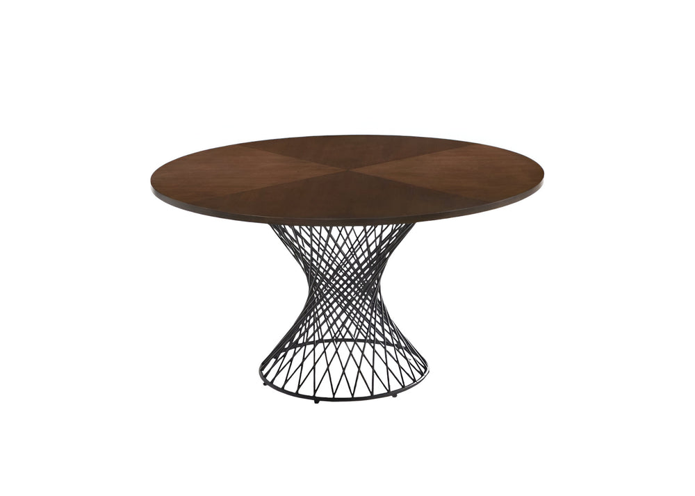 54" Brown And Black Rounded Solid Manufactured Wood And Iron Pedestal Base Dining Table - Homeroots - Flyclothing LLC