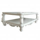 57" Antiqued White Wood Coffee Table With Shelf