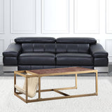 51" Brass And Retro Brown Leather Rectangular Coffee Table - Homeroots - Flyclothing LLC