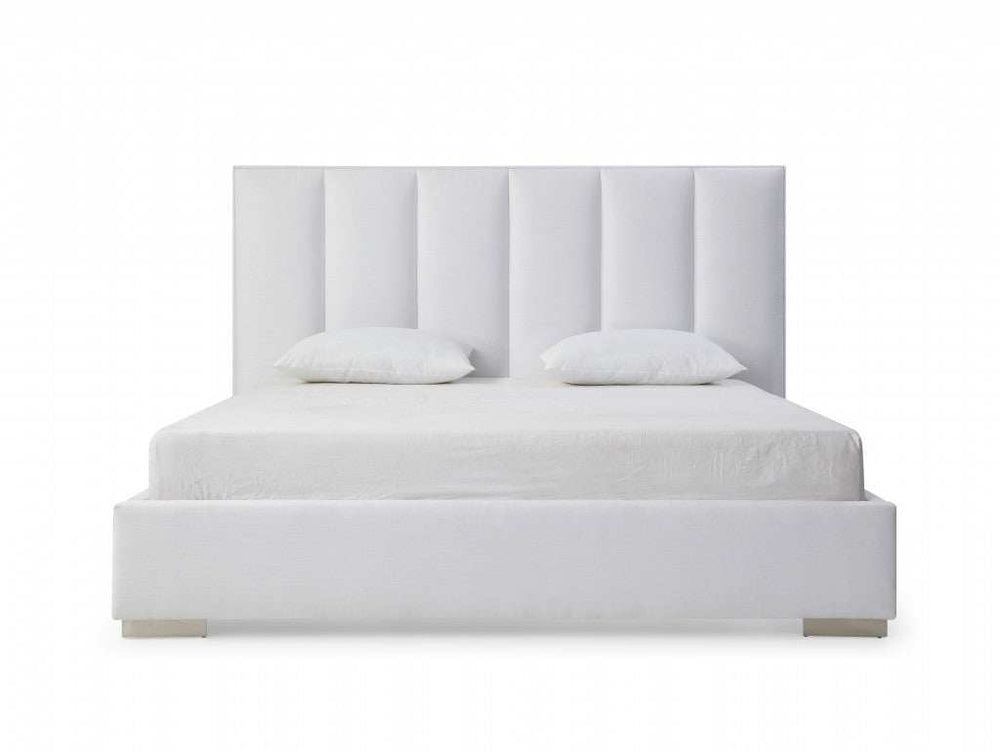 Queen White Upholstered Channel Tufted Velvet Bed Frame - Homeroots - Flyclothing LLC