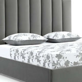 Queen Grey Upholstered Vertical Channel Velvet Bed with USB - Homeroots - Flyclothing LLC
