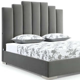 Queen Grey Upholstered Vertical Channel Velvet Bed with USB - Homeroots - Flyclothing LLC
