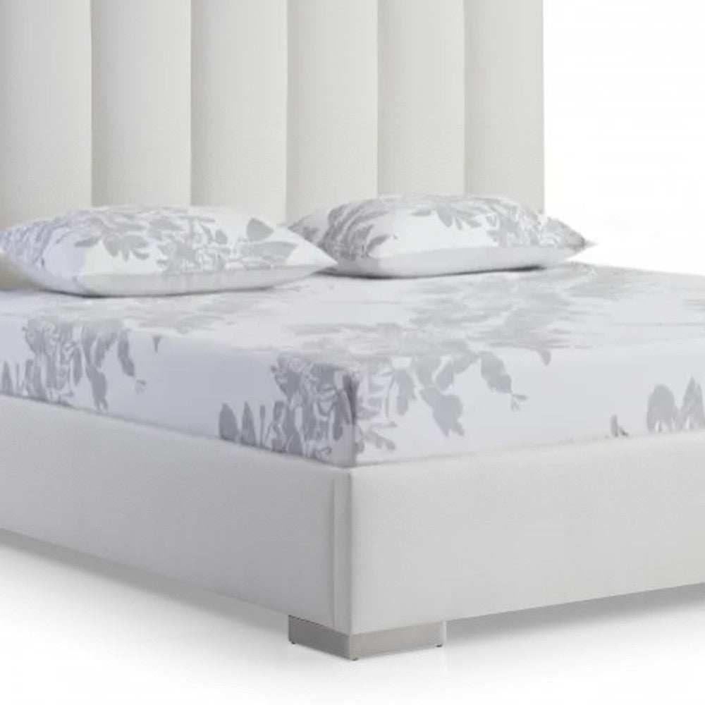 Queen White Vertical Channel Faux Leather Bed with USB - Homeroots - Flyclothing LLC