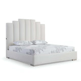 Queen White Vertical Channel Faux Leather Bed with USB - Homeroots - Flyclothing LLC