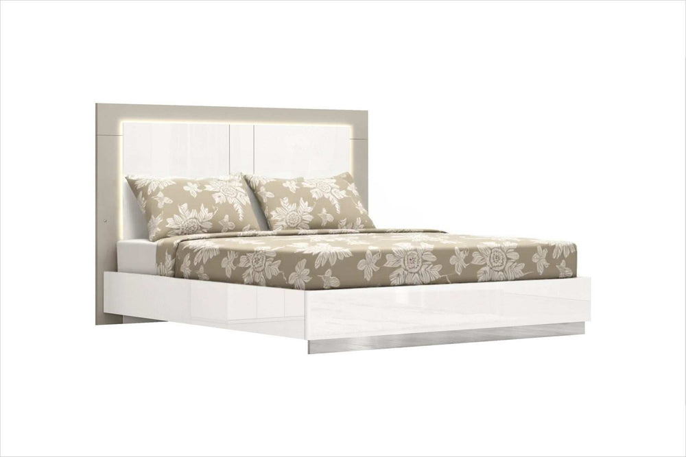 King White High Gloss Bed Frame with LED Headboard - Homeroots - Flyclothing LLC