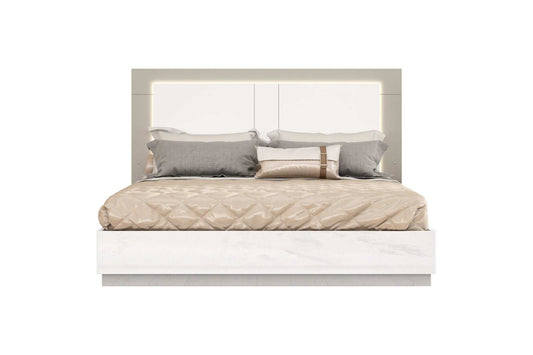 Queen White and Taupe High Gloss Bed Frame with LED Headboard - Homeroots - Flyclothing LLC
