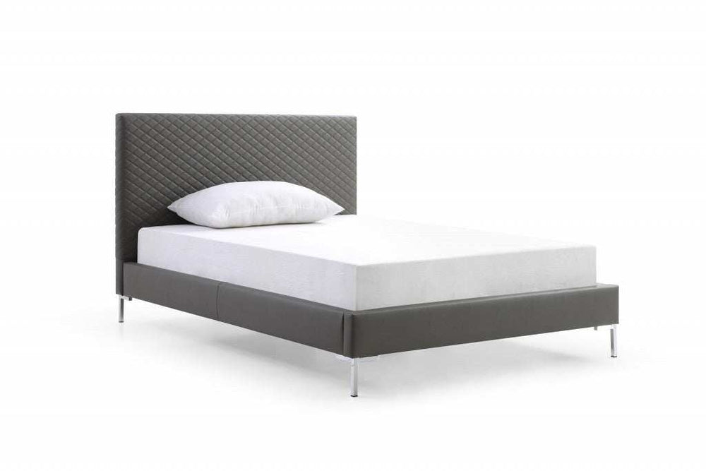 Full Dark Grey Upholstered Faux Leather Bed - Homeroots - Flyclothing LLC
