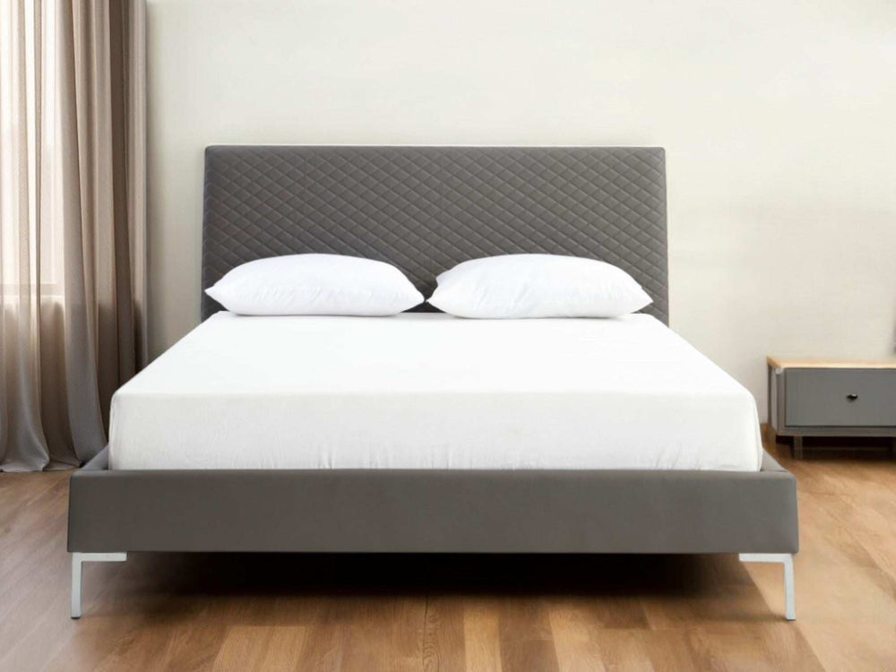 Queen Size Dark Grey Upholstered Faux Leather Bed Frame - Homeroots - Flyclothing LLC