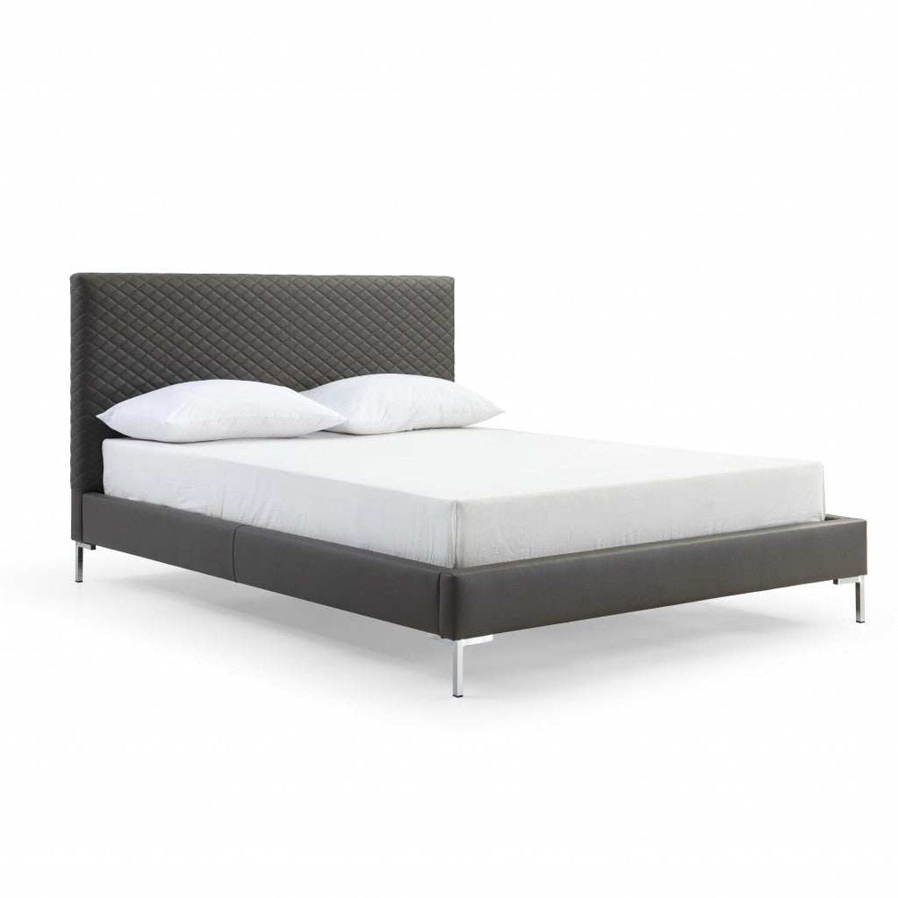 Queen Size Dark Grey Upholstered Faux Leather Bed Frame - Homeroots - Flyclothing LLC