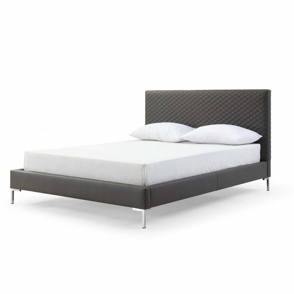 Queen Size Dark Grey Upholstered Faux Leather Bed Frame - Homeroots - Flyclothing LLC