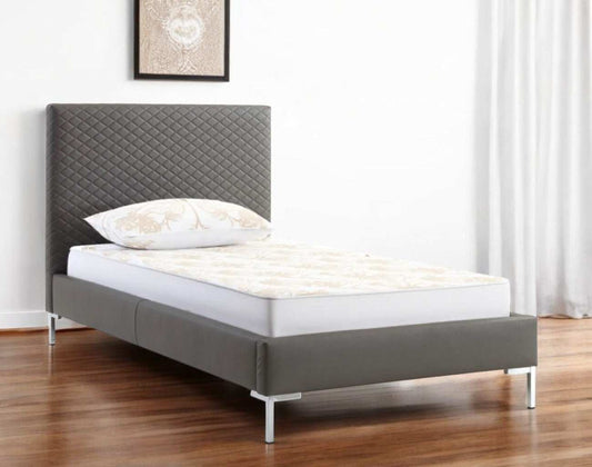 Twin Size Dark Grey Upholstered Faux Leather Bed Frame - Homeroots - Flyclothing LLC