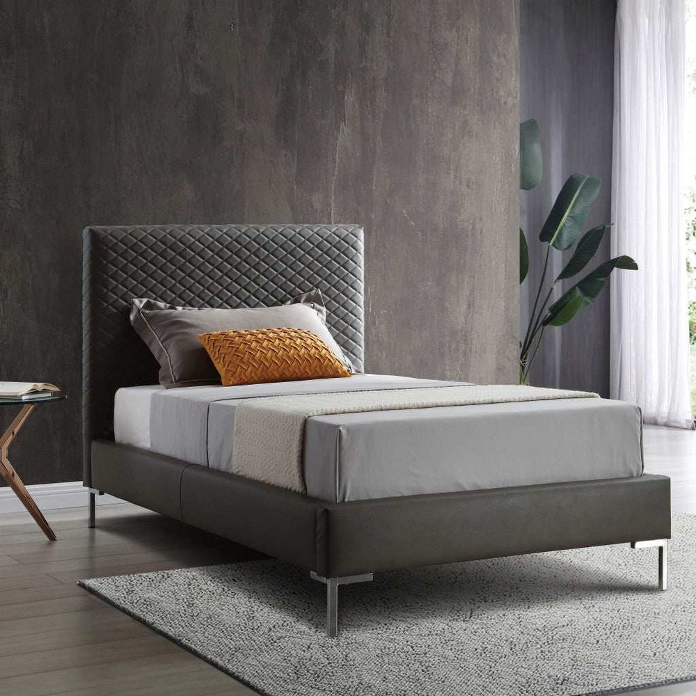 Twin Size Dark Grey Upholstered Faux Leather Bed Frame - Homeroots - Flyclothing LLC