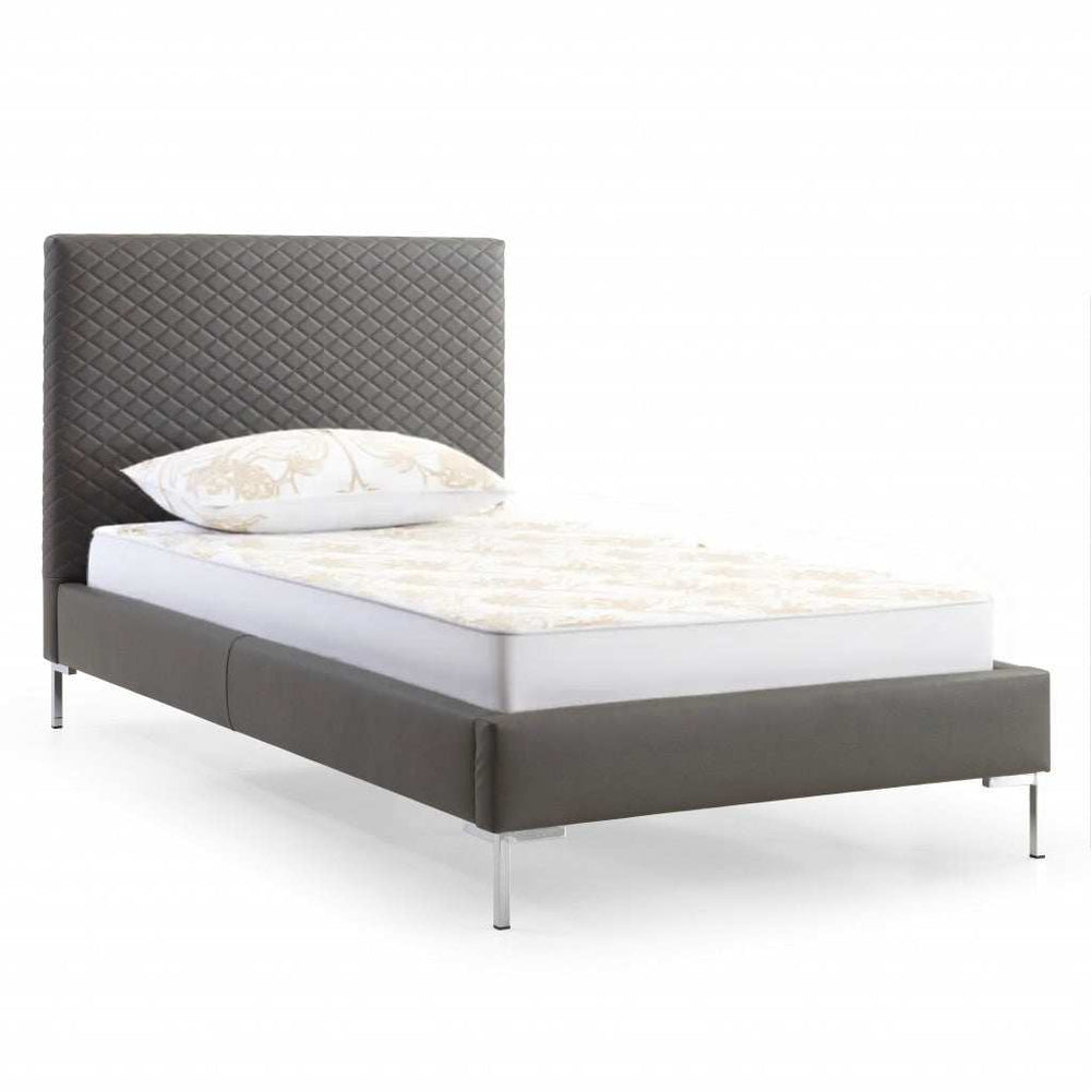 Twin Size Dark Grey Upholstered Faux Leather Bed Frame - Homeroots - Flyclothing LLC