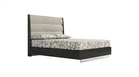 Queen Dark Grey High Gloss Bed Frame with Faux Leather Headboard - Homeroots - Flyclothing LLC