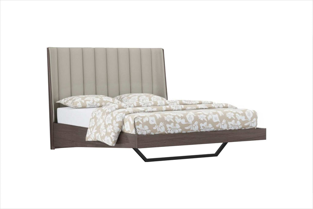 Queen Grey Upholstered Faux Leather and Ivory Gloss Bed Frame - Homeroots - Flyclothing LLC