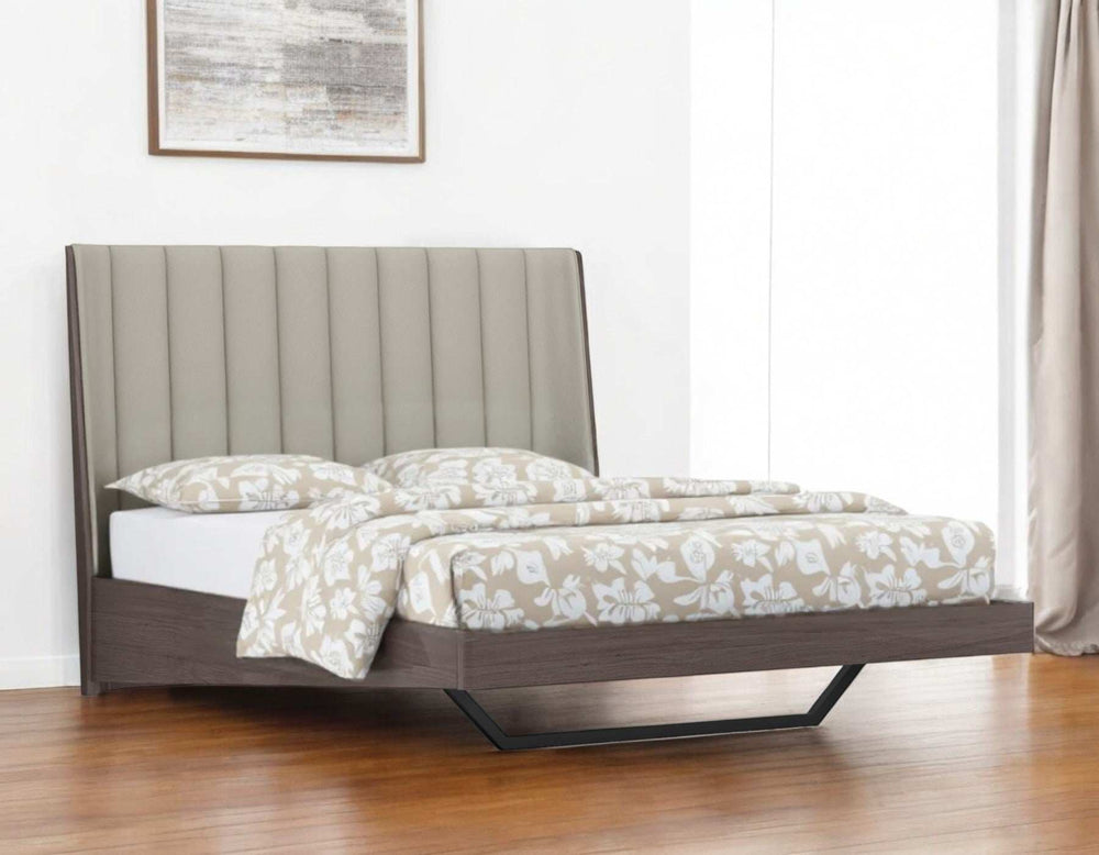 Queen Grey Upholstered Faux Leather and Ivory Gloss Bed Frame - Homeroots - Flyclothing LLC