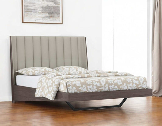 Queen Grey Upholstered Faux Leather and Ivory Gloss Bed Frame - Homeroots - Flyclothing LLC