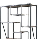 75" Antique Oak And Gray Metal Eight Tier Industrial Bookcase - Homeroots - Flyclothing LLC