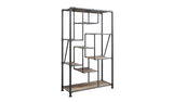 75" Antique Oak And Gray Metal Eight Tier Industrial Bookcase - Homeroots - Flyclothing LLC