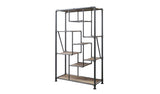 75" Antique Oak And Gray Metal Eight Tier Industrial Bookcase - Homeroots - Flyclothing LLC