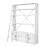 83" White Four Tier Cargo Style Bookcase with Cabinets and Ladder - Homeroots - Flyclothing LLC
