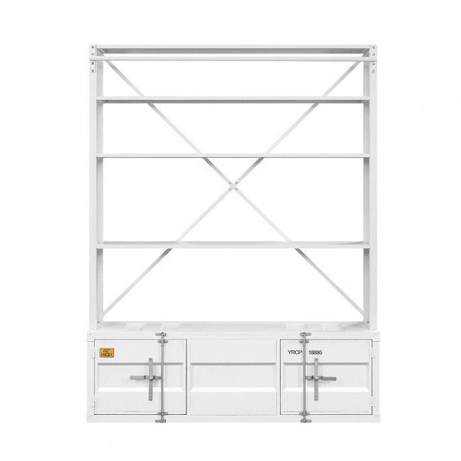 83" White Four Tier Cargo Style Bookcase with Cabinets and Ladder - Homeroots - Flyclothing LLC