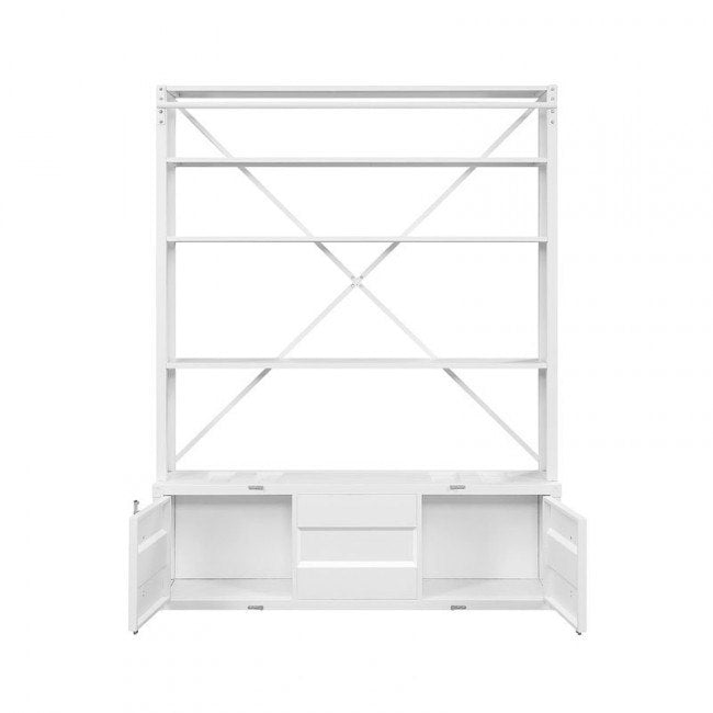 83" White Four Tier Cargo Style Bookcase with Cabinets and Ladder - Homeroots - Flyclothing LLC