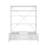 83" White Four Tier Cargo Style Bookcase with Cabinets and Ladder - Homeroots - Flyclothing LLC