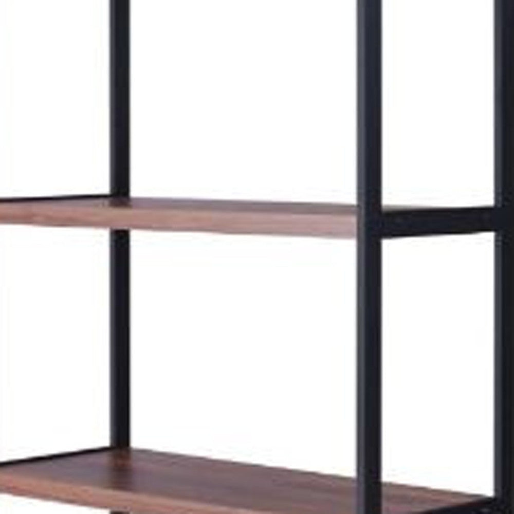 70" Brown and Black Metal Three Tier Bookcase with Two doors - Homeroots - Flyclothing LLC