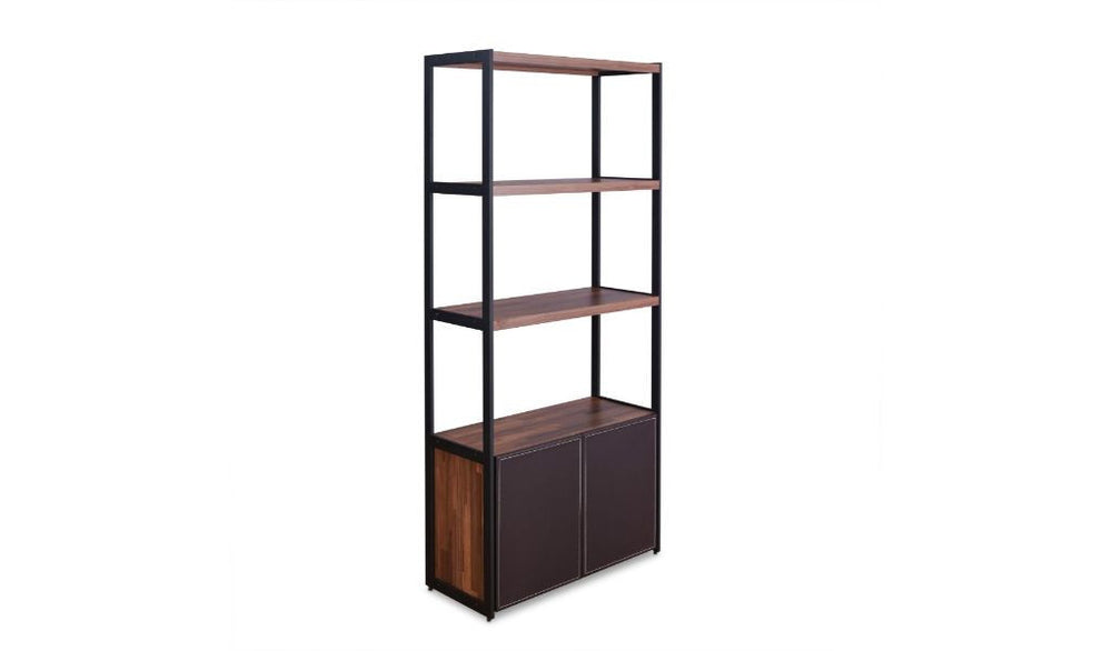 70" Brown and Black Metal Three Tier Bookcase with Two doors - Homeroots - Flyclothing LLC