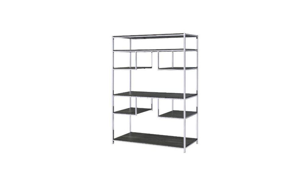 72" Gray and Silver Metal Seven Tier Geometric Bookcase - Homeroots - Flyclothing LLC