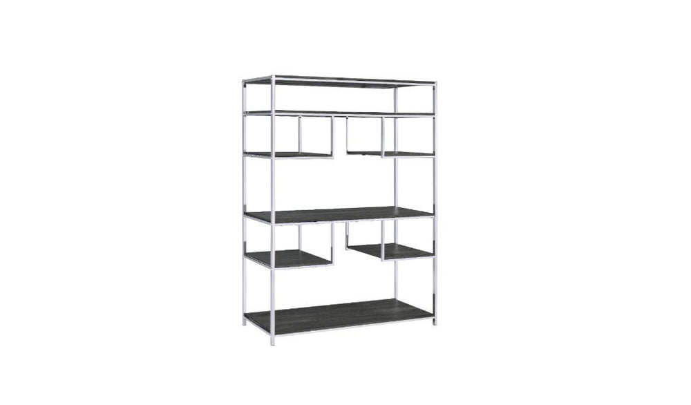 72" Gray and Silver Metal Seven Tier Geometric Bookcase - Homeroots - Flyclothing LLC