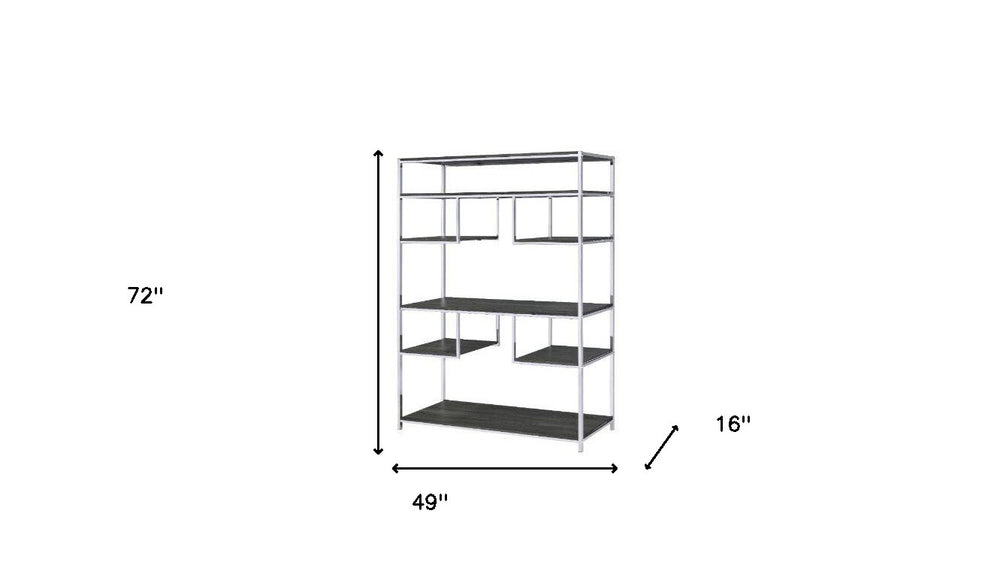 72" Gray and Silver Metal Seven Tier Geometric Bookcase - Homeroots - Flyclothing LLC