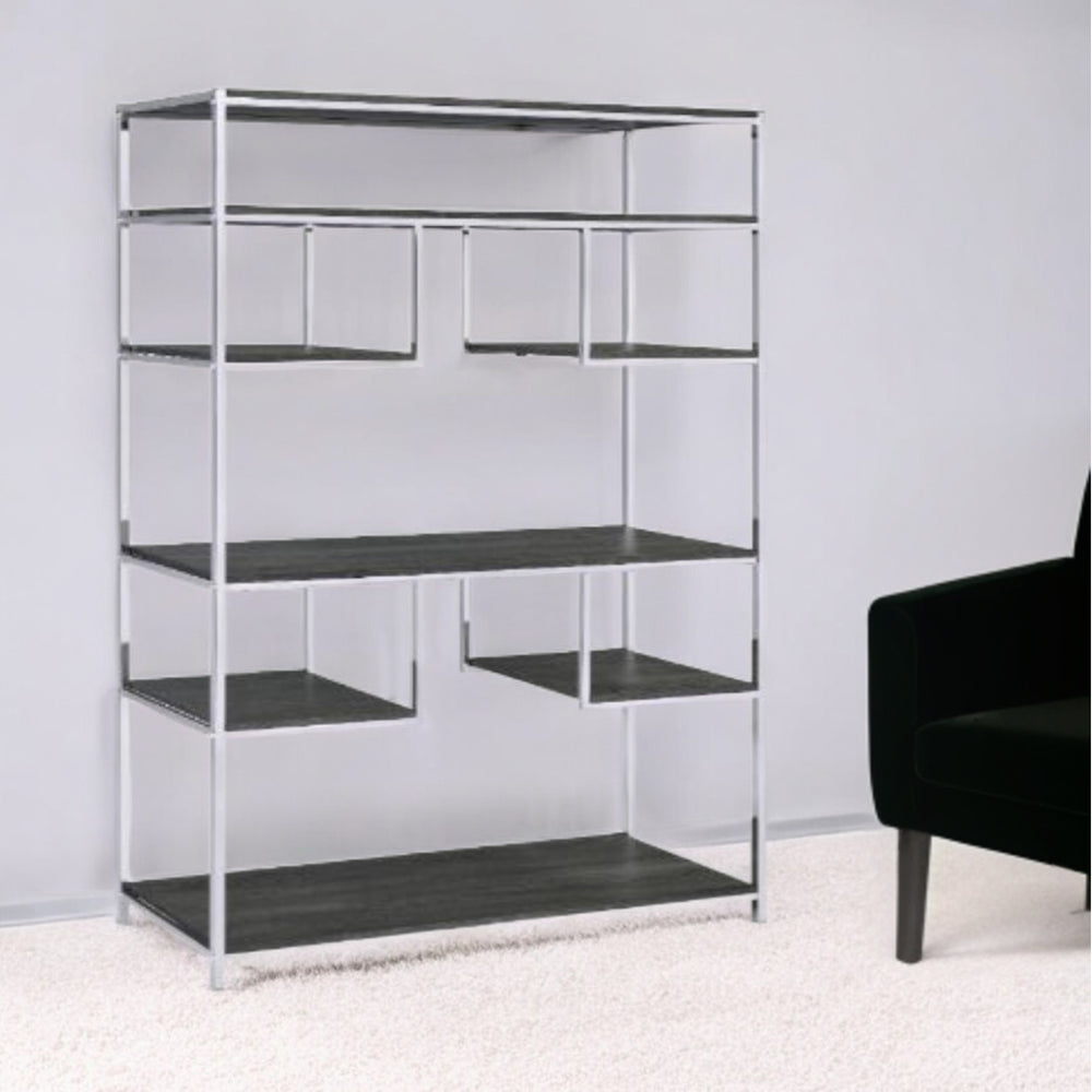 72" Gray and Silver Metal Seven Tier Geometric Bookcase - Homeroots - Flyclothing LLC