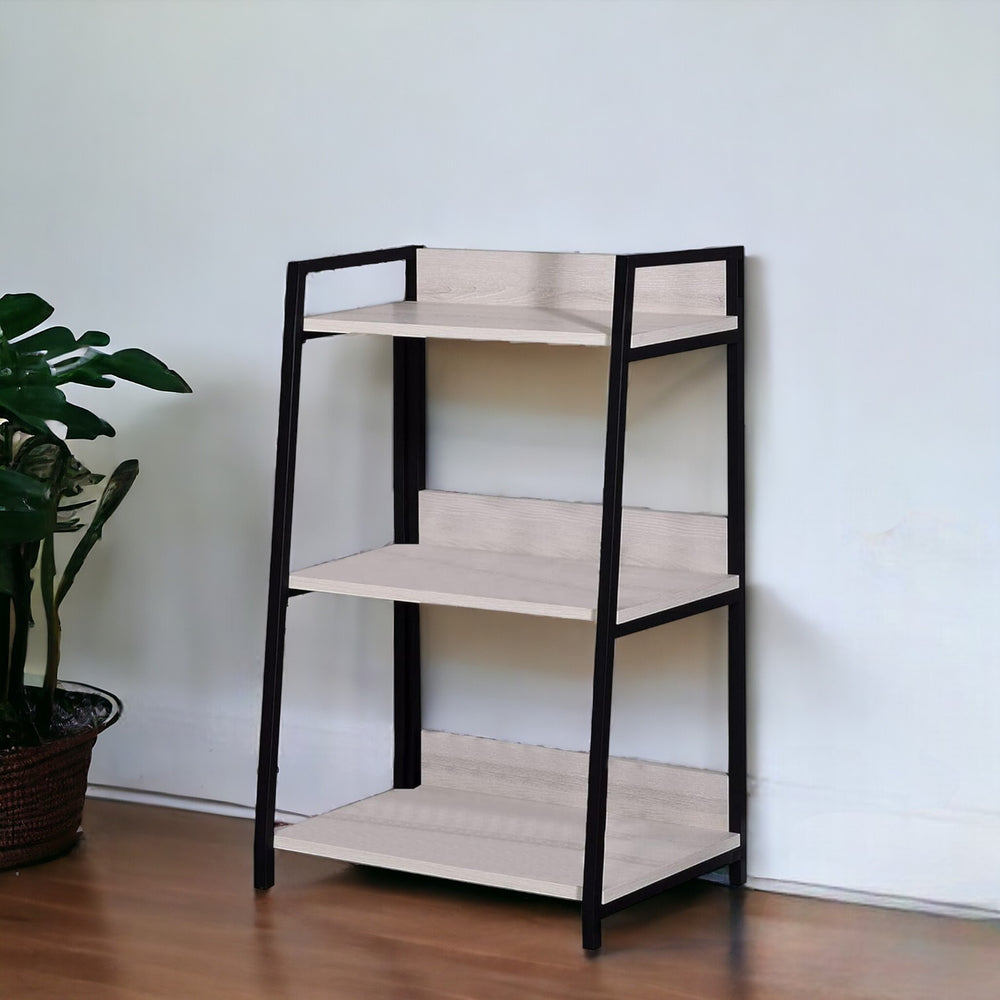 37" Natural and Black Metal Three Tier Ladder Bookcase - Homeroots - Flyclothing LLC