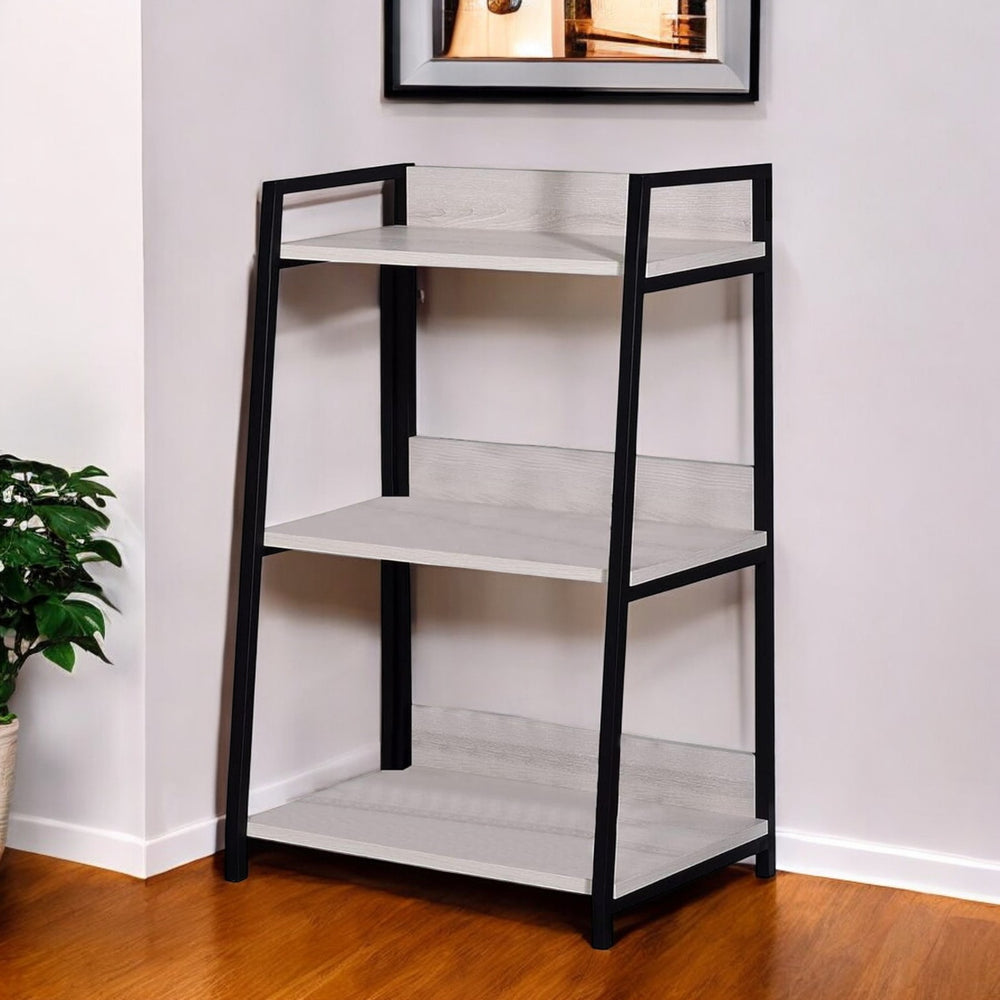 37" Natural and Black Metal Three Tier Ladder Bookcase - Homeroots - Flyclothing LLC