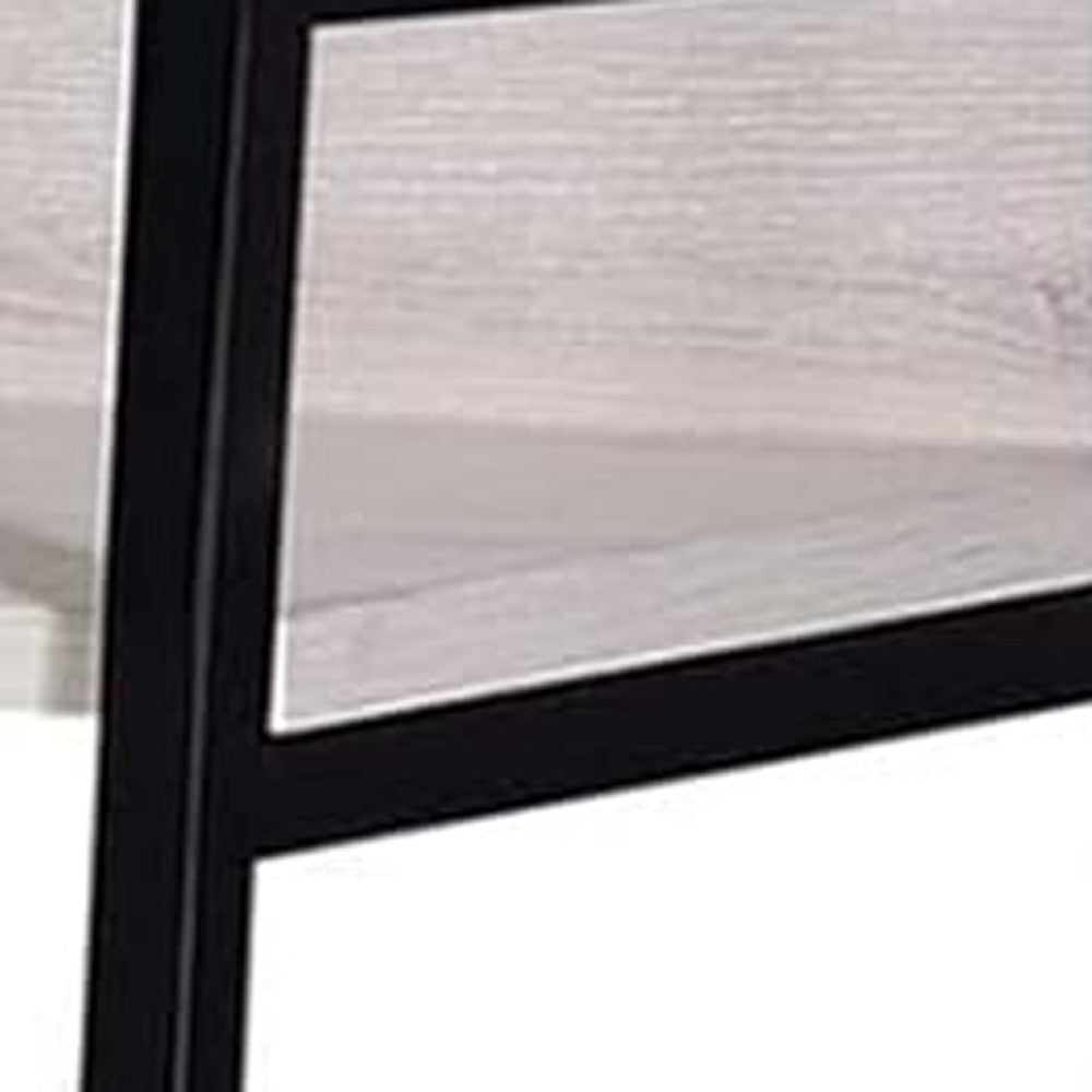 37" Natural and Black Metal Three Tier Ladder Bookcase - Homeroots - Flyclothing LLC