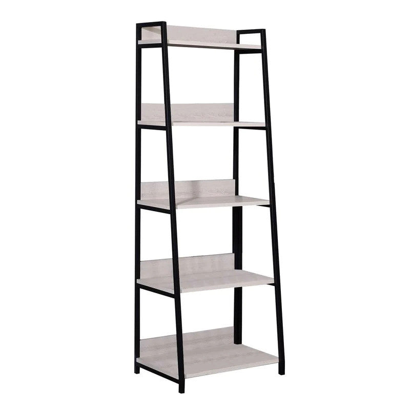 67" Natural and Black Metal Five Tier Ladder Bookcase - Homeroots - Flyclothing LLC