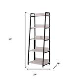 67" Natural and Black Metal Five Tier Ladder Bookcase - Homeroots - Flyclothing LLC