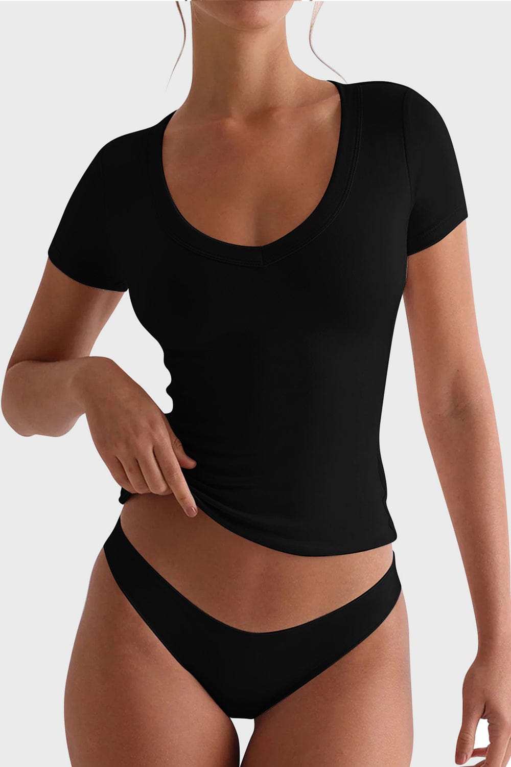 Lovelet Scoop Neck Short Sleeve T-Shirt - Trendsi - Flyclothing LLC