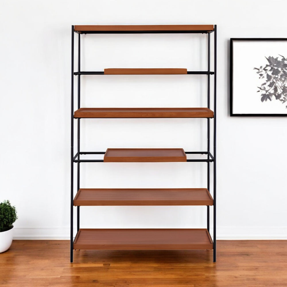 70" Brown and Black Metal Six Tier Etagere Bookcase - Homeroots - Flyclothing LLC