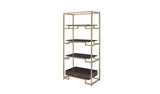 78" Gold and Black Metal Four Tier Etagere Bookcase with a Drawer - Homeroots - Flyclothing LLC