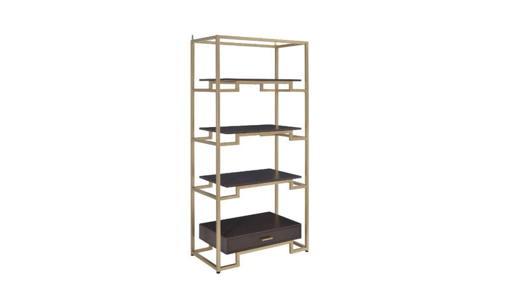 78" Gold and Black Metal Four Tier Etagere Bookcase with a Drawer - Homeroots - Flyclothing LLC