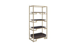 78" Gold and Black Metal Four Tier Etagere Bookcase with a Drawer - Homeroots - Flyclothing LLC