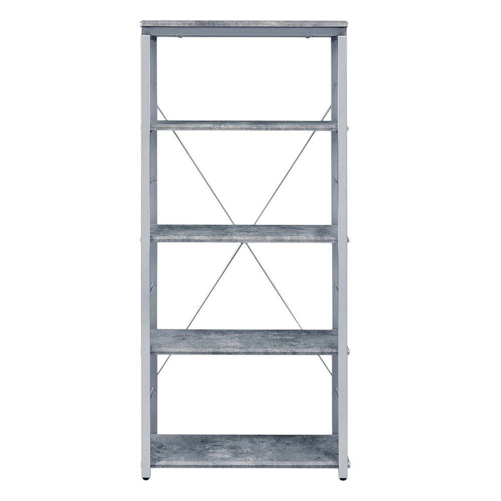 54" Gray and Silver Metal Four Tier Etagere Bookcase - Homeroots - Flyclothing LLC