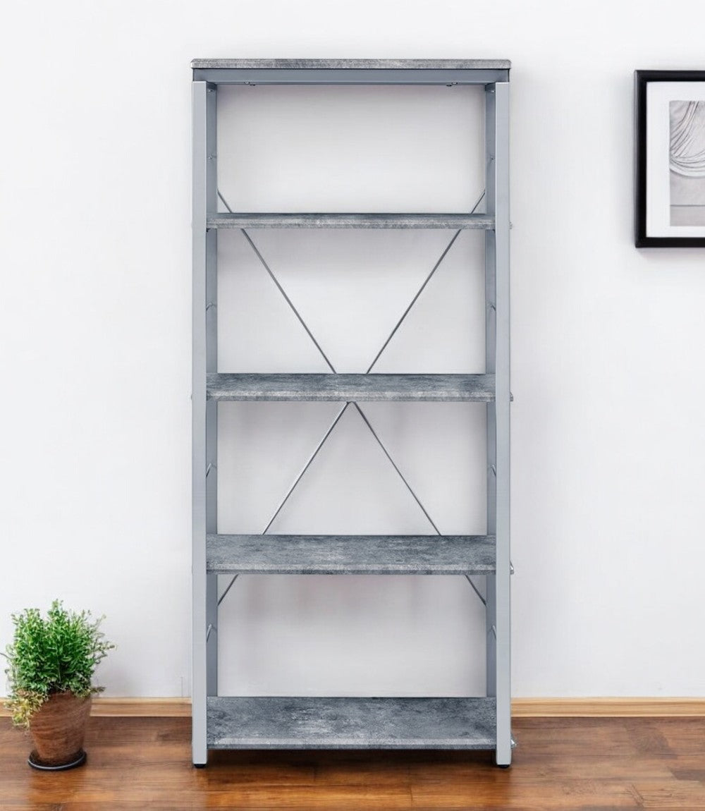 54" Gray and Silver Metal Four Tier Etagere Bookcase - Homeroots - Flyclothing LLC