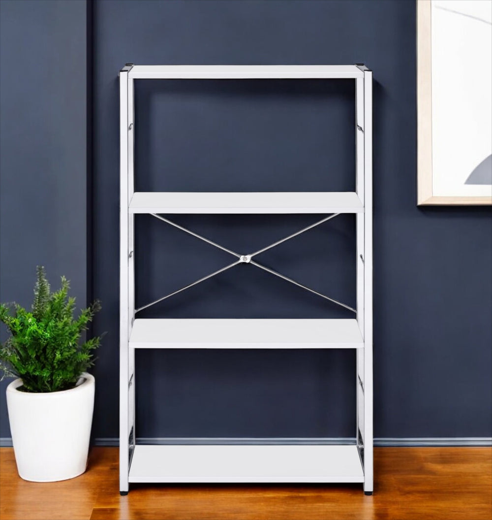 42" White Metal Four Tier Etagere Bookcase - Homeroots - Flyclothing LLC