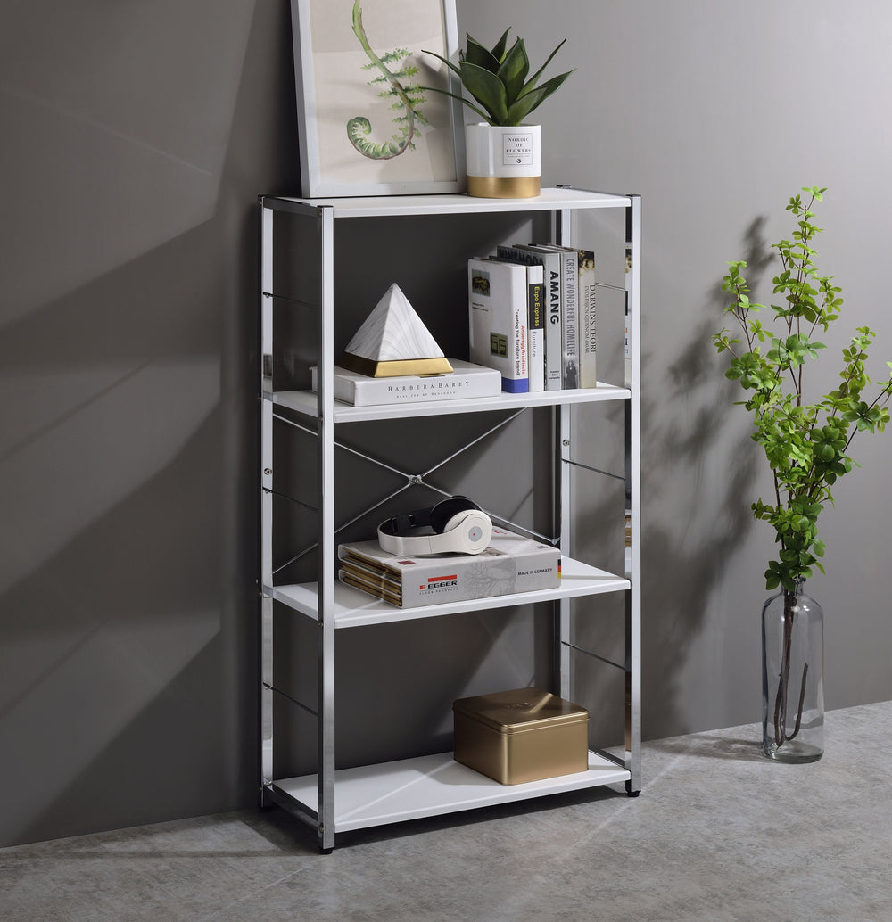 42" White Metal Four Tier Etagere Bookcase - Homeroots - Flyclothing LLC
